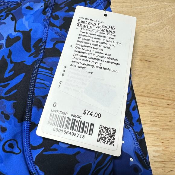 Lululemon Fast Free High-Rise Short 6" 5 Pocket Galactic Cobalt Size 0 NWT - Picture 5 of 11